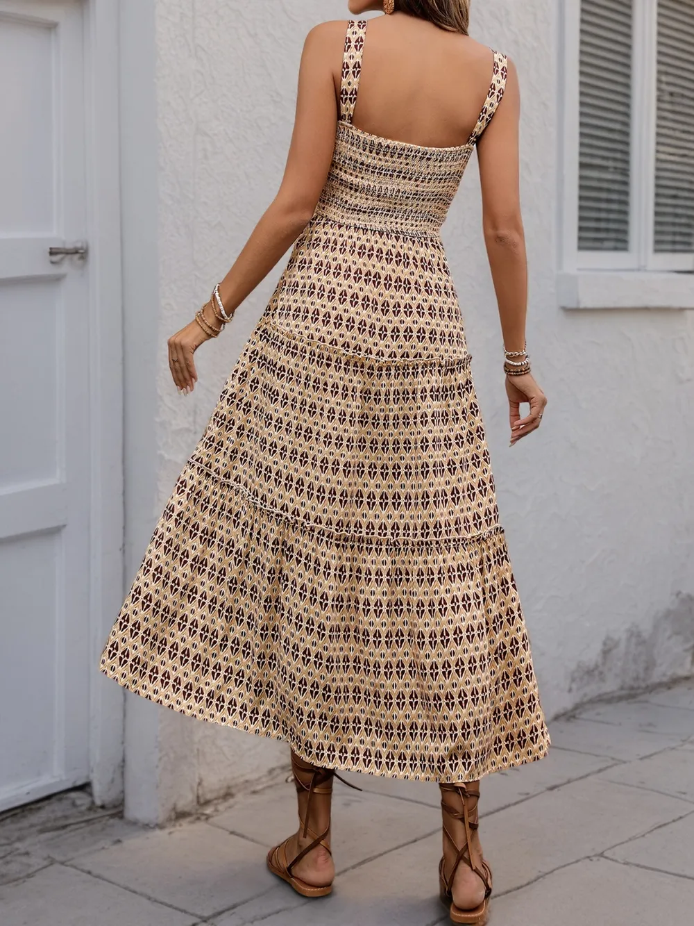 Printed Tiered Wide Strap Midi Dress, image 6