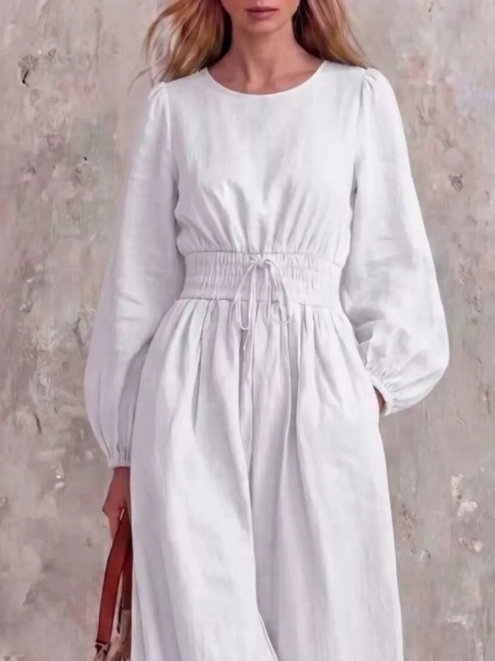 Smocked Waist Long-Sleeve Jumpsuit, image 12
