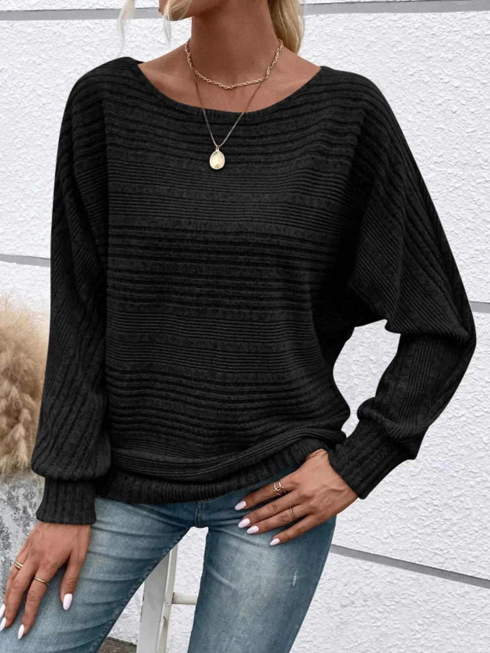 Ribbed Round Neck Long Sleeve Top, image 6
