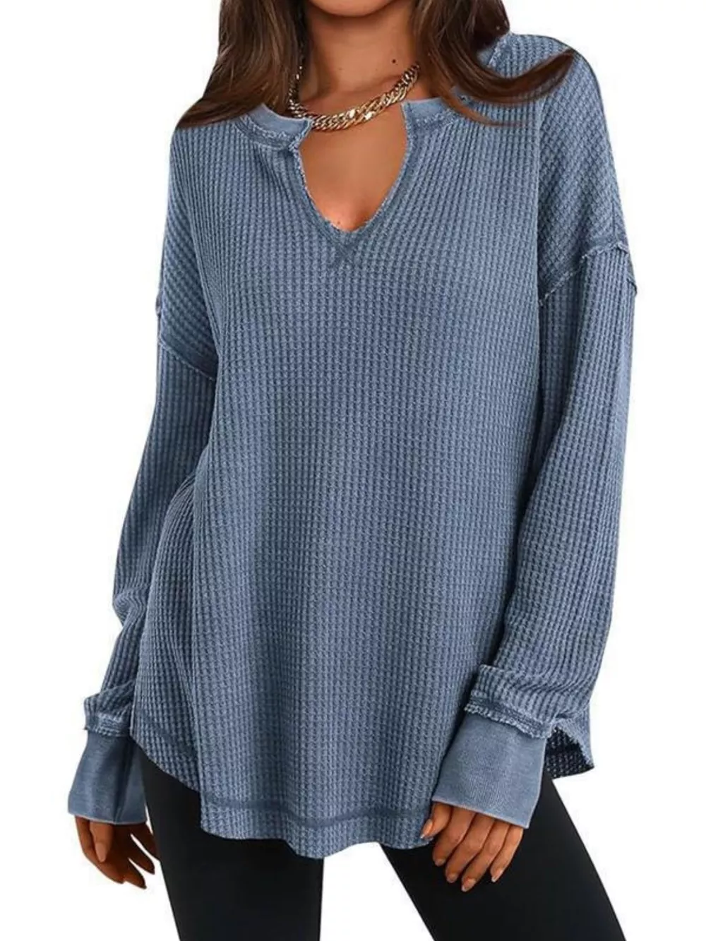 Waffle Knit Long Sleeve Sweatshirt, image 14