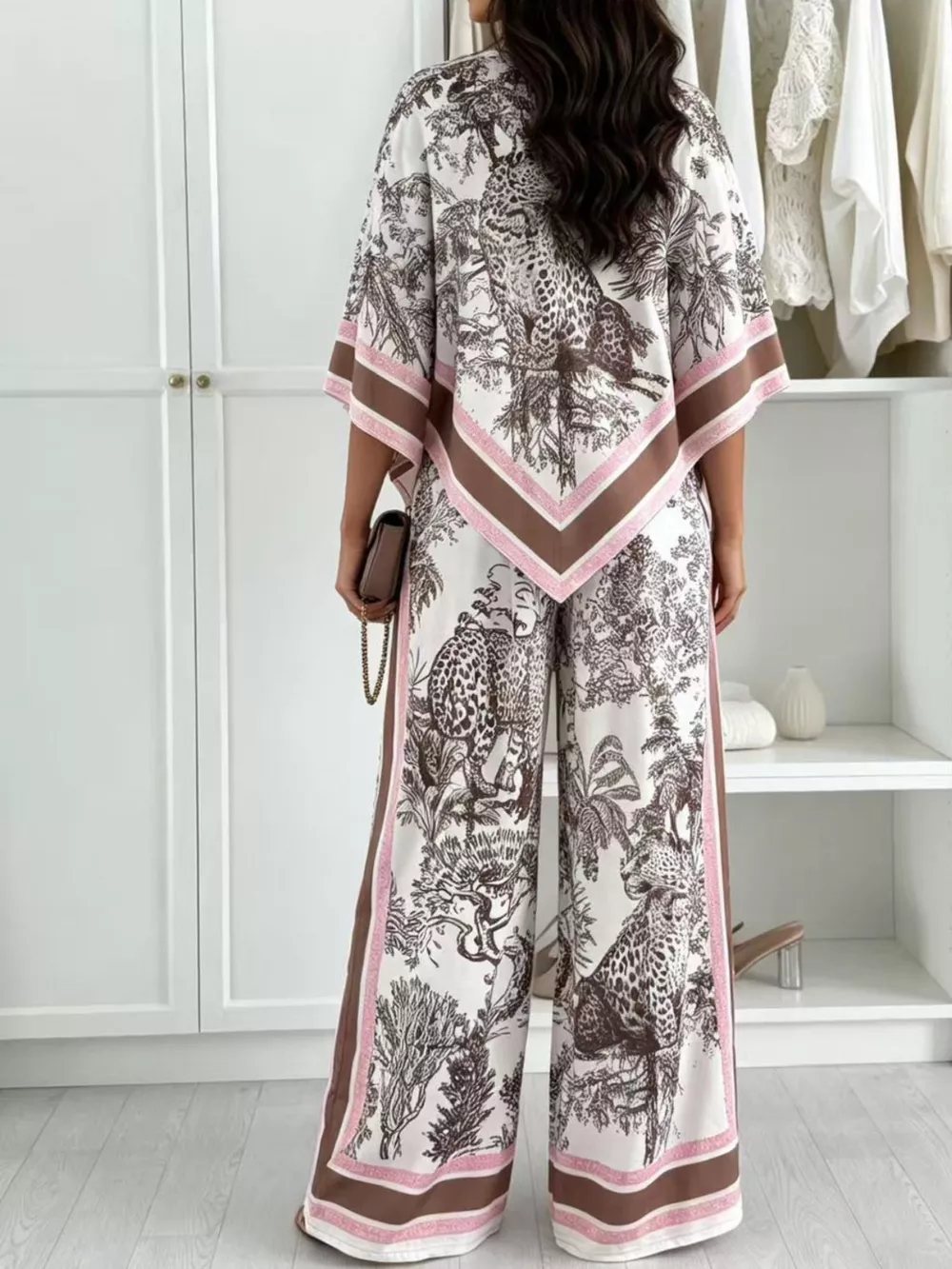 Asymmetrical Printed Top and Wide-Leg Pants Set, image 4