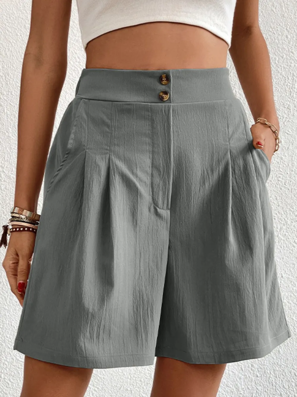High-Waisted Pleated Shorts, image 26