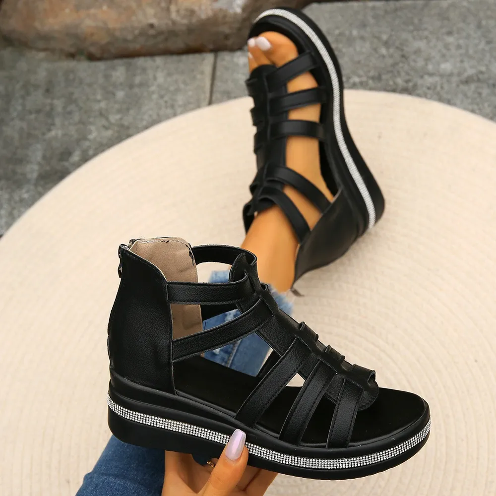 Cutout Rhinestone Trim Wedge Sandals, image 6