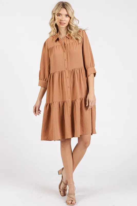 Button Detail Collared Neck Tiered Shirt Dress, image 4