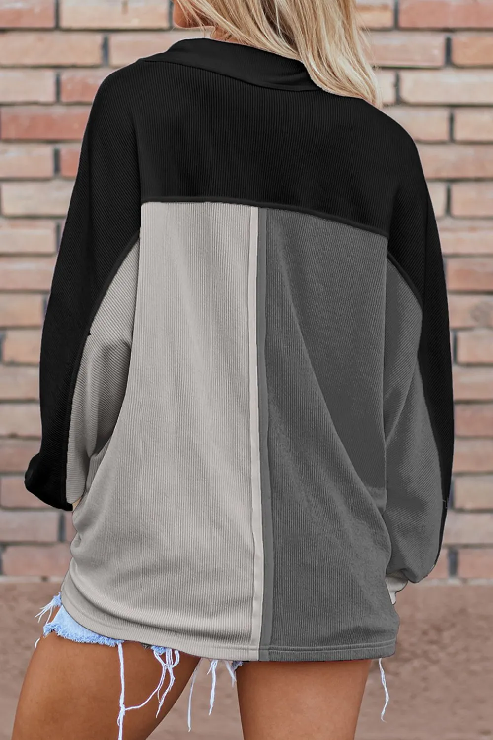 Color Block Collared Neck Long Sleeve Sweatshirt, image 9