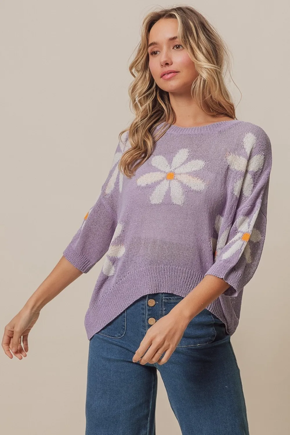 Floral Pattern Slit Sweater, image 5