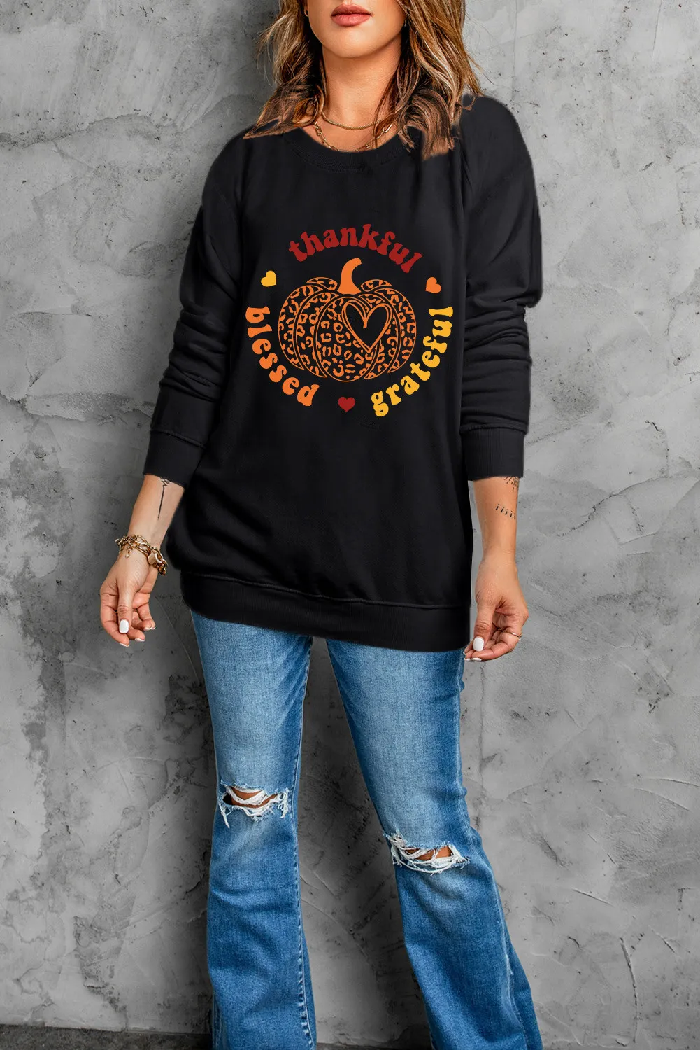 Pumpkin Graphic Long Sleeve Sweatshirt, image 5