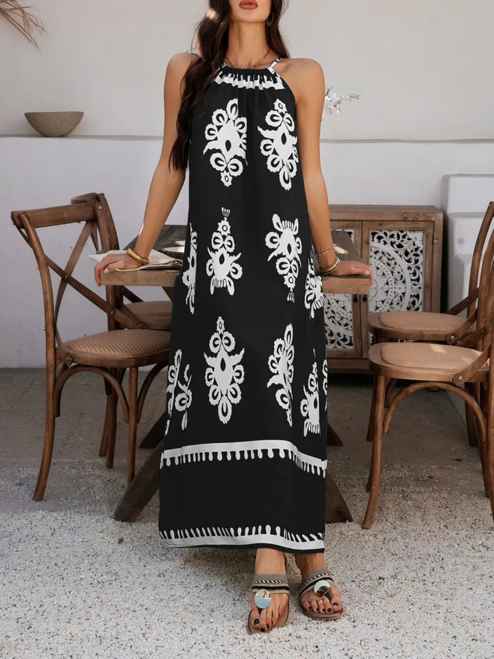 Grecian Neck Printed Maxi Dress, image 4