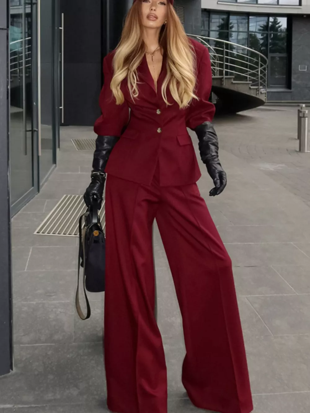 Single-Breasted Blazer and Wide-Leg Pants Set, image 4