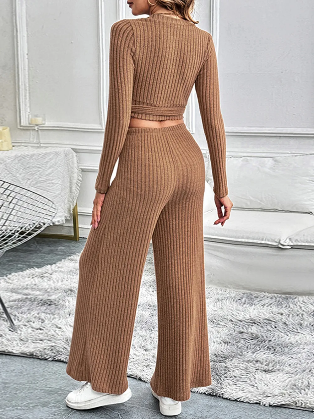 Surplice Long Sleeve Top and Pants Set, image 6