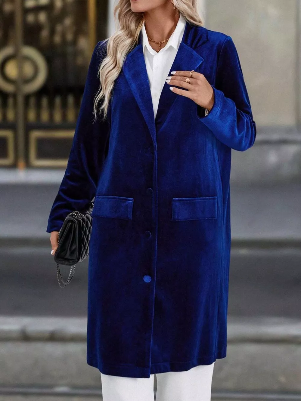 Lapel Collar Long Sleeve Longline Coat, image 17