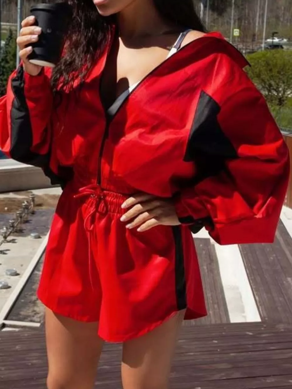 Zip Up Long Sleeve Outerwear and Shorts Set, image 22