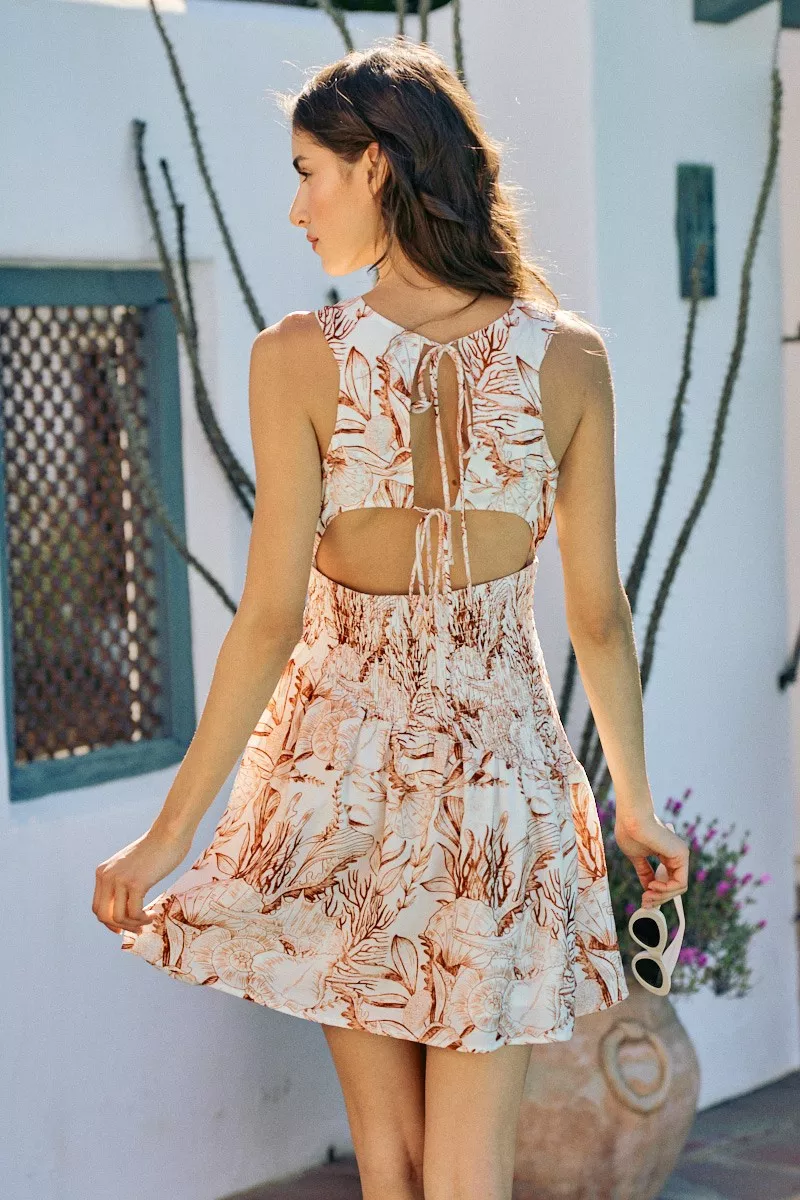 Shell Print Smocked Fit And Flare Mini Lined Dress, image 8