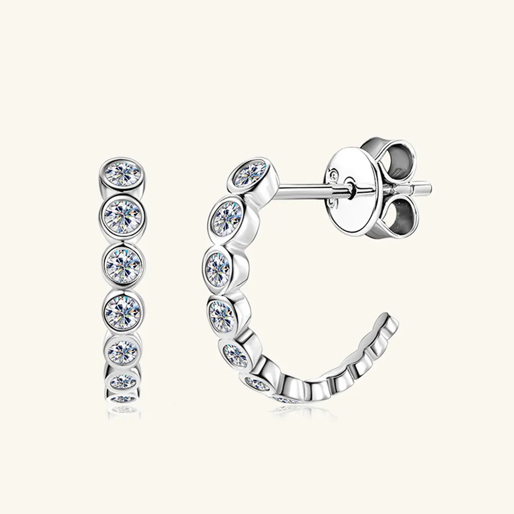Inlaid Moissanite 925 Sterling Silver C-Hoop Earrings, image 6
