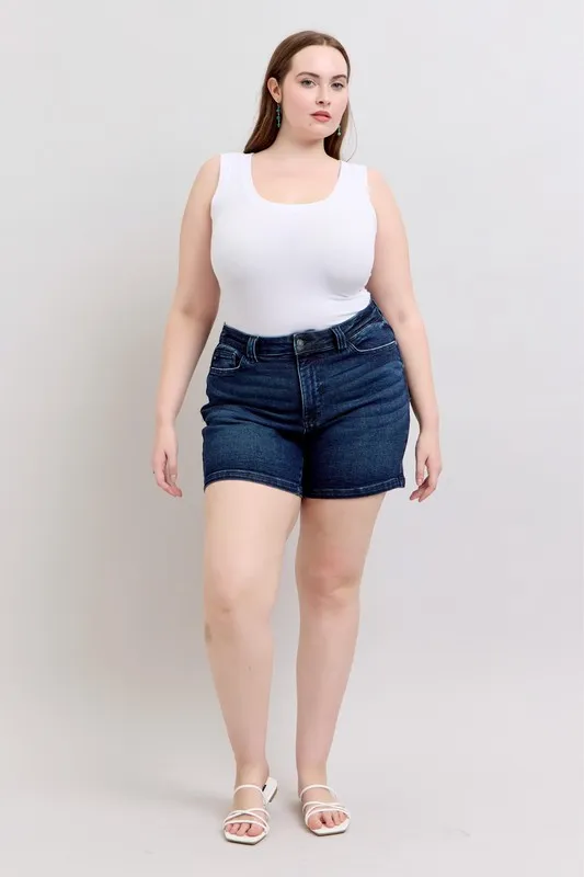 Full Size High Waist Back Flap Pocket Denim Shorts Plus Size, image 8