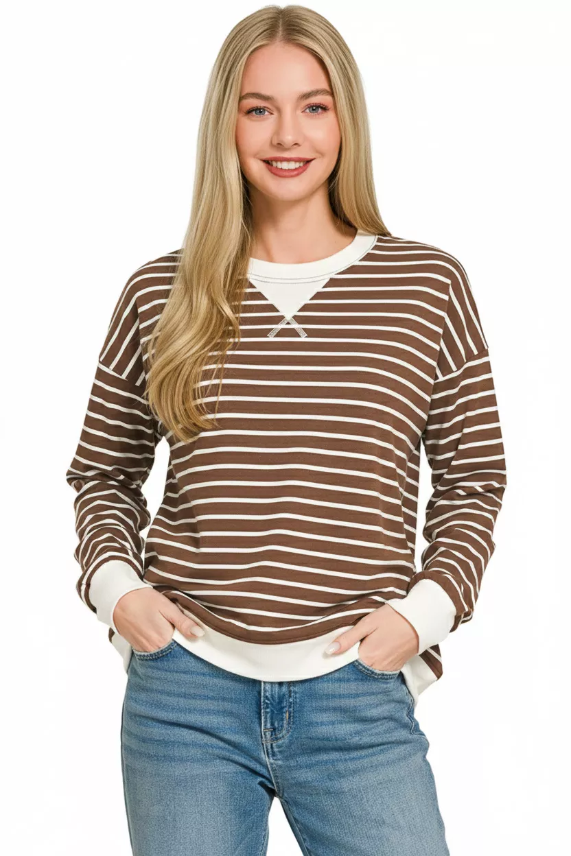 Contrast Striped Round Neck Sweatshirt, image 3