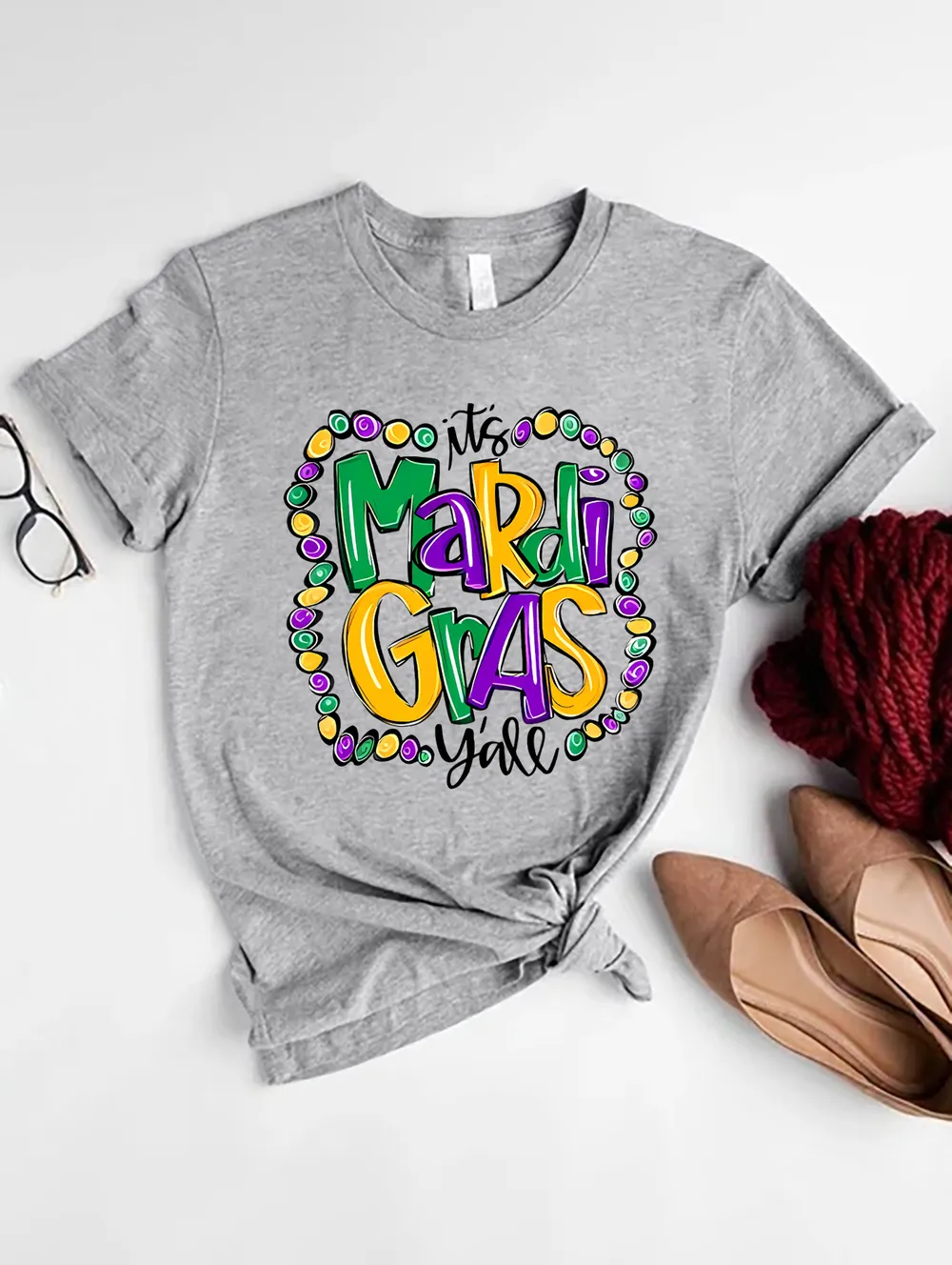 IT'S MARDI GRAS Y'ALL Round Neck T-Shirt, image 2