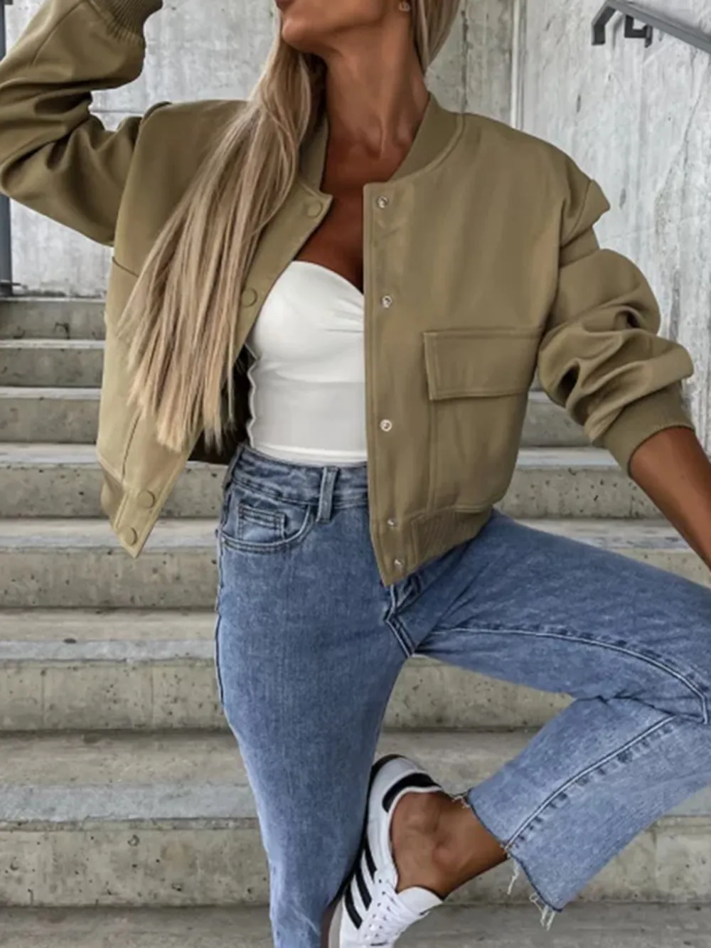 Baseball Collar Dropped Shoulder Jacket, image 12