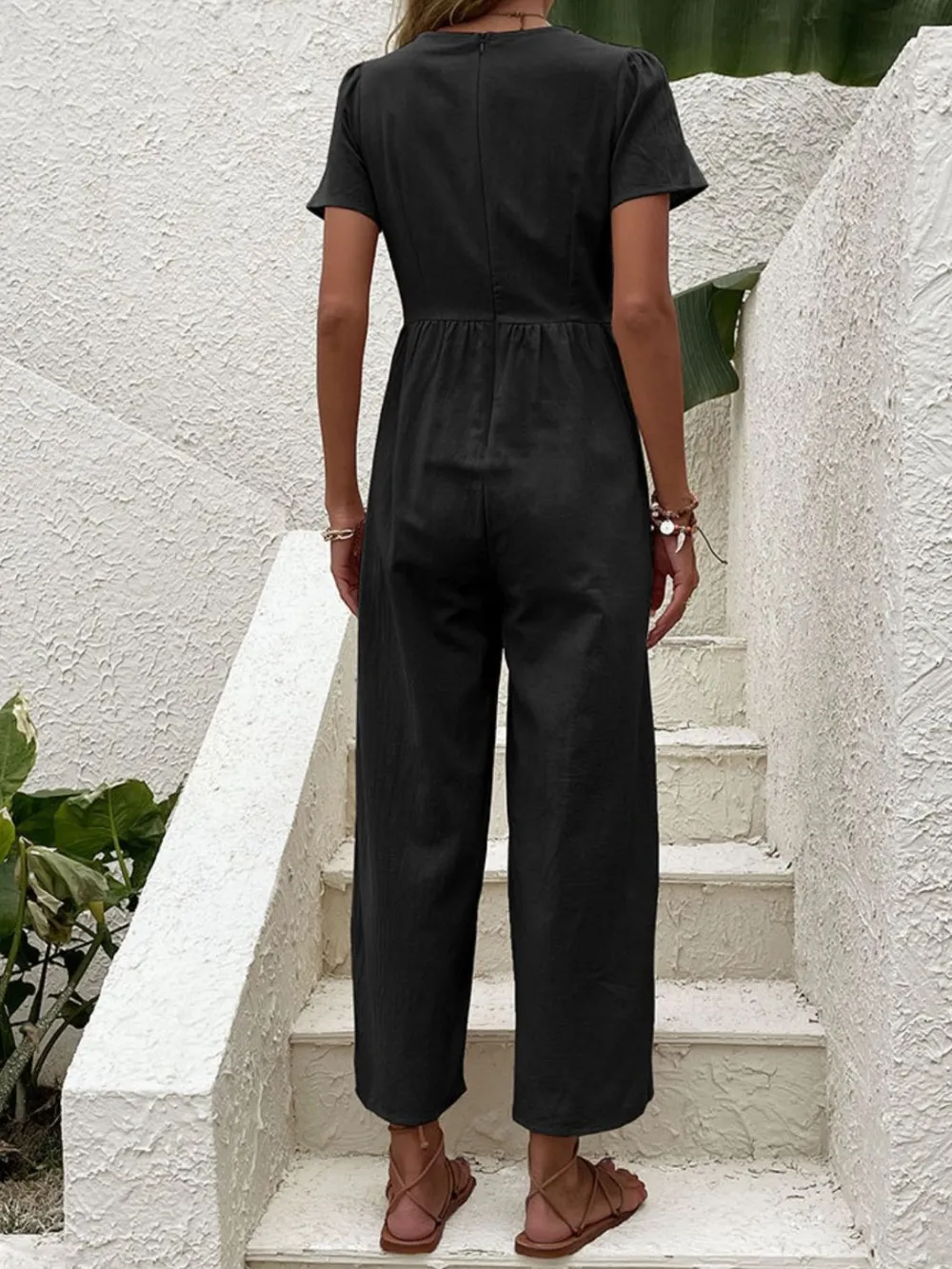 V-Neck Short Sleeve Wide Leg Jumpsuit, image 8