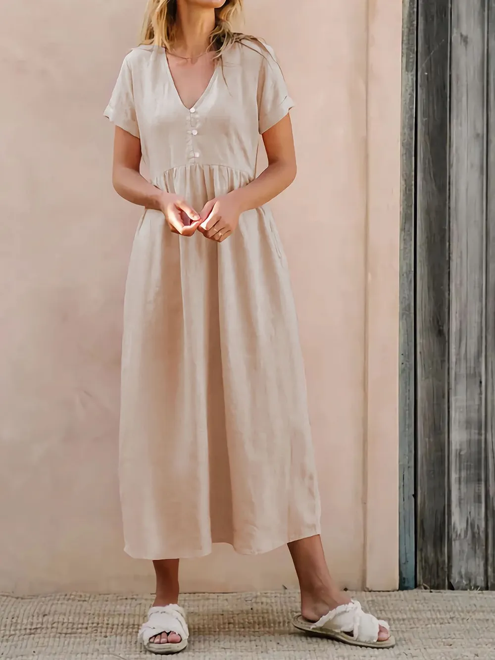 V-Neck Short Sleeve Midi Dress, image 4