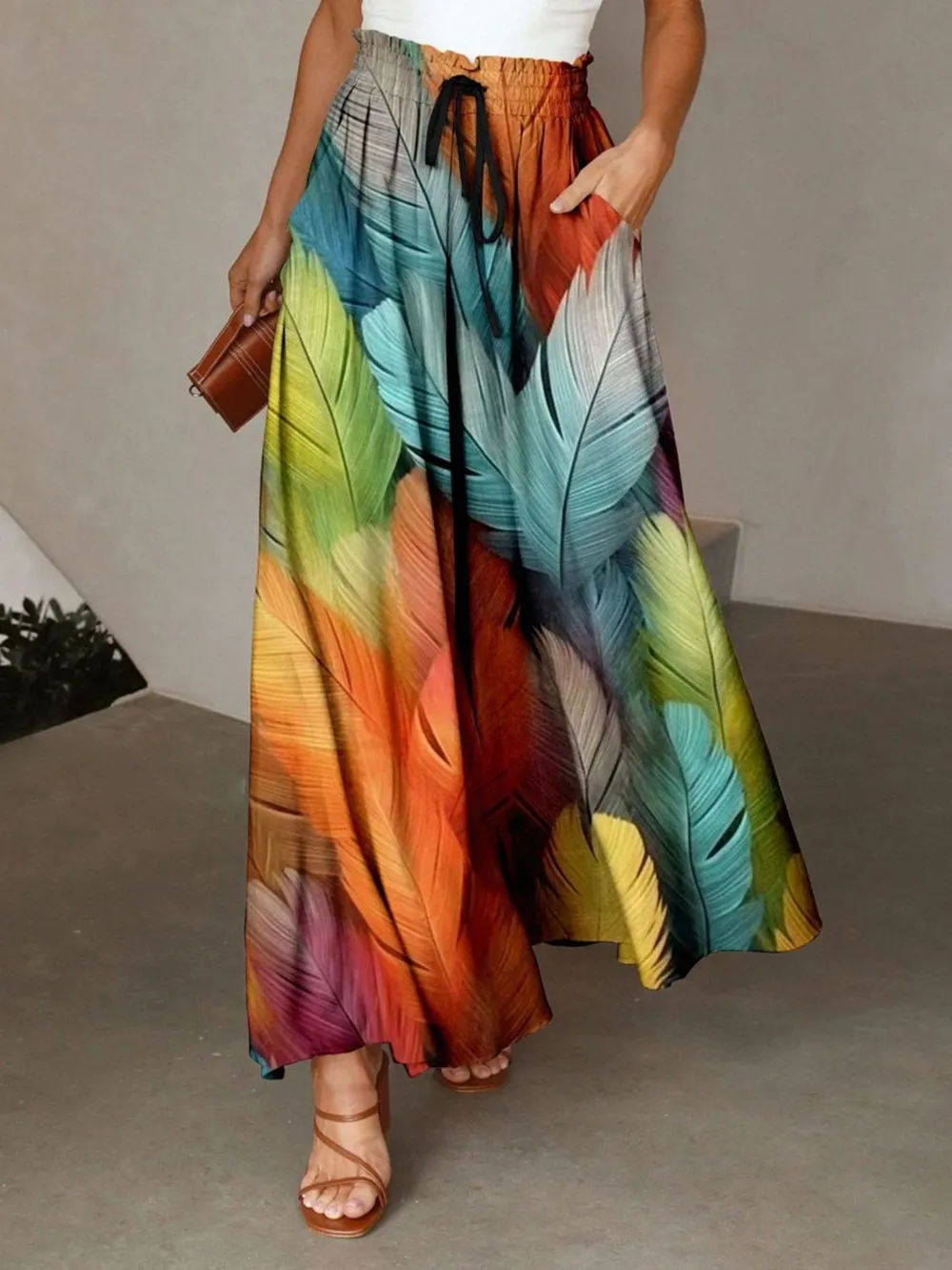 Printed Maxi Skirt with Pockets, image 10