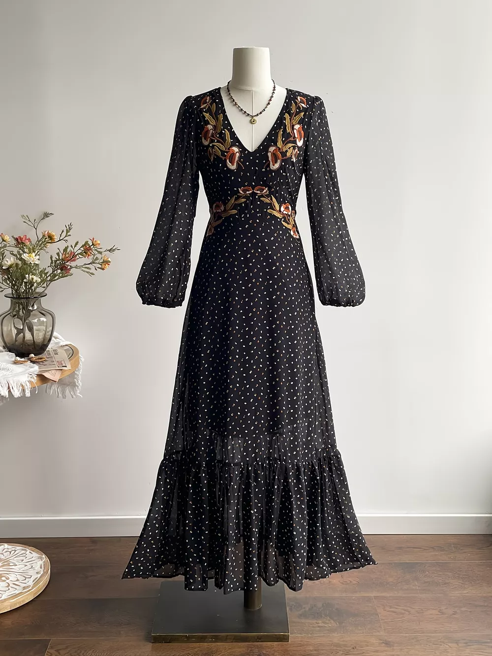 Plus Size Floral Embroidered Polka Dot Maxi Dress, image 2