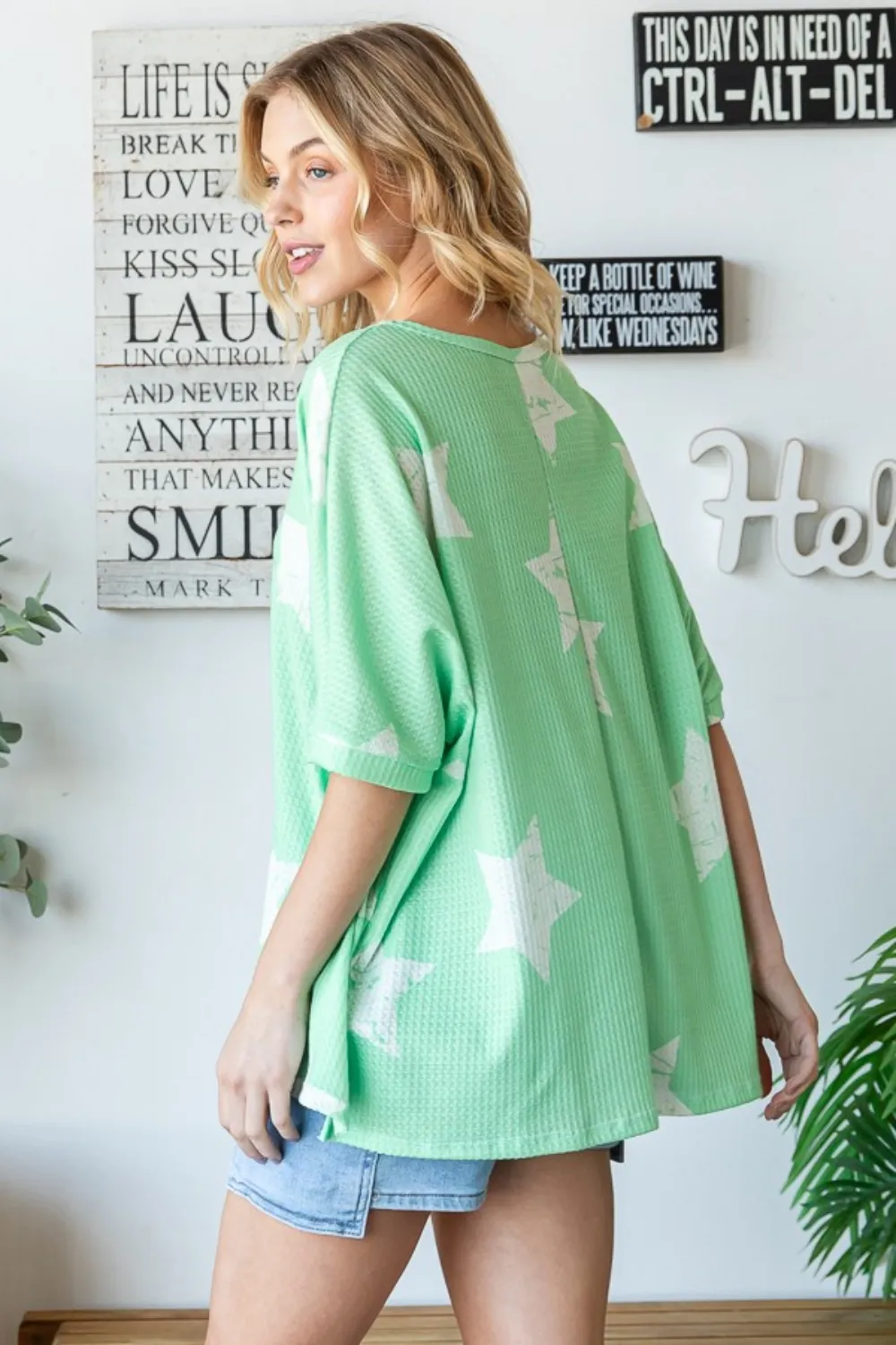 Star Pattern Oversized Waffle T-Shirt, image 3