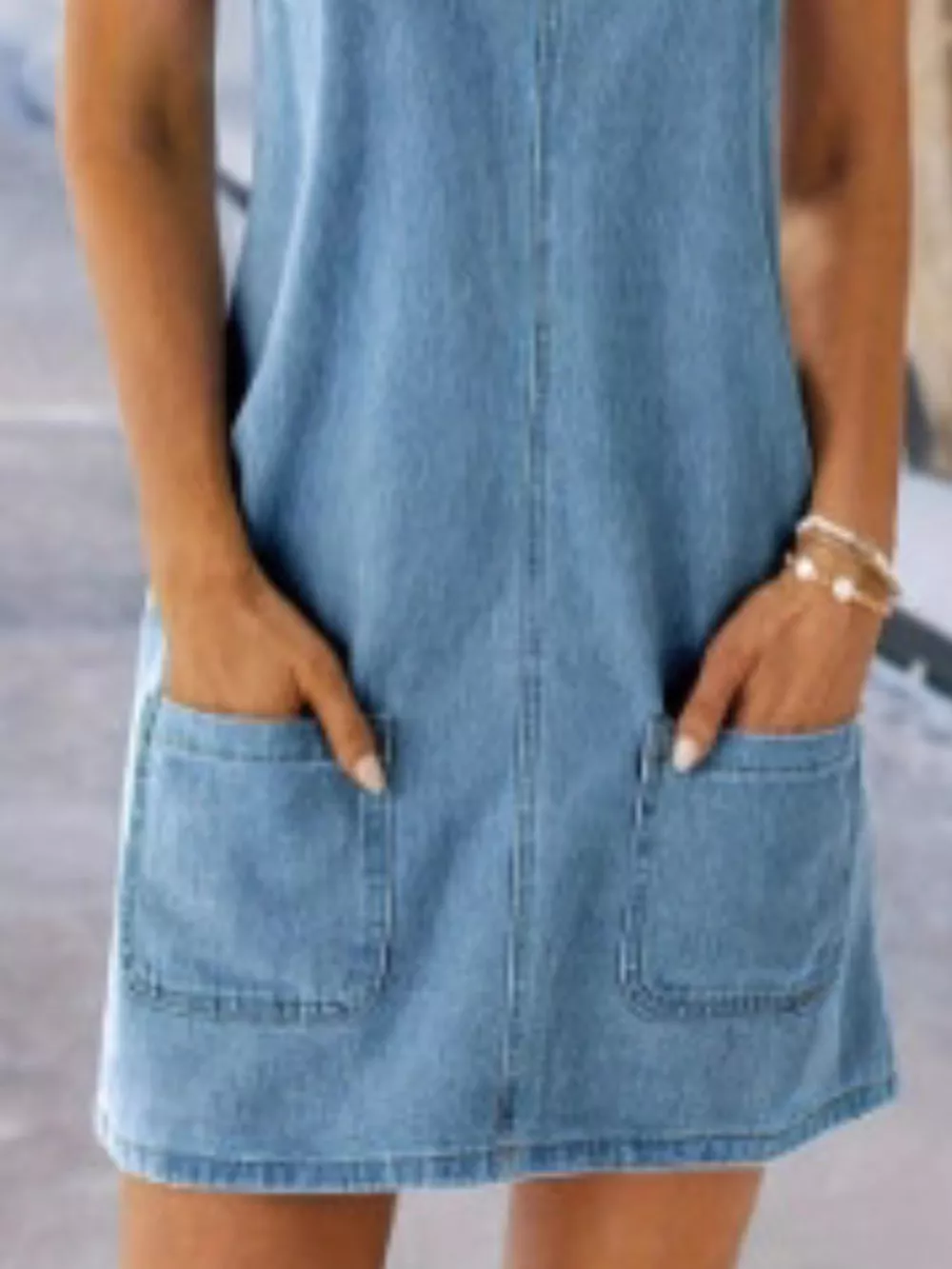 Wide Strap Denim Overall Dress with Pockets, image 2
