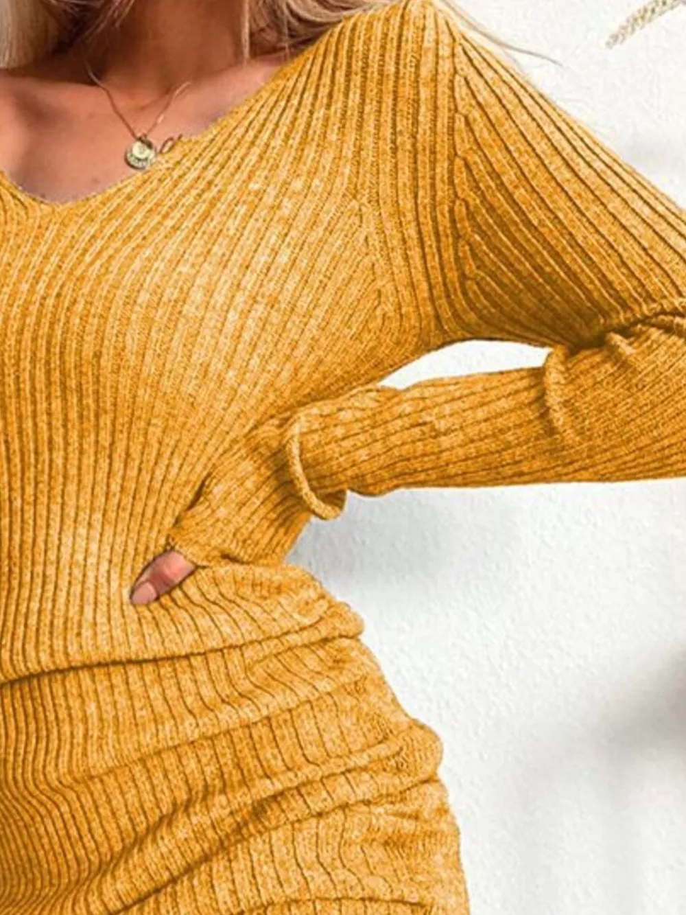 Full Size Ribbed Knit Drawstring Bodycon Sweater Dress Plus Size, image 13
