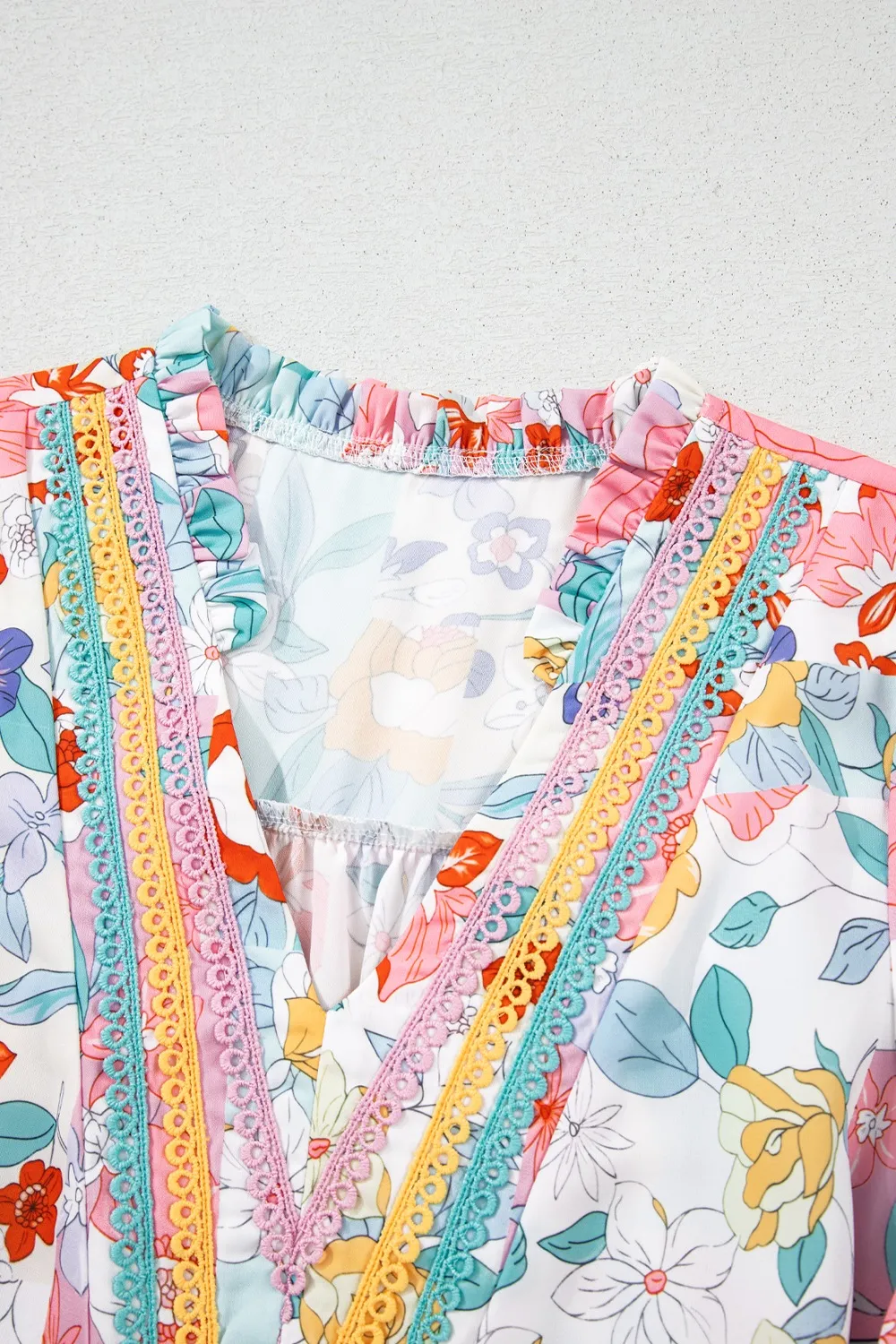 Boho Flower Print Half Puff Sleeve Blouse, image 8