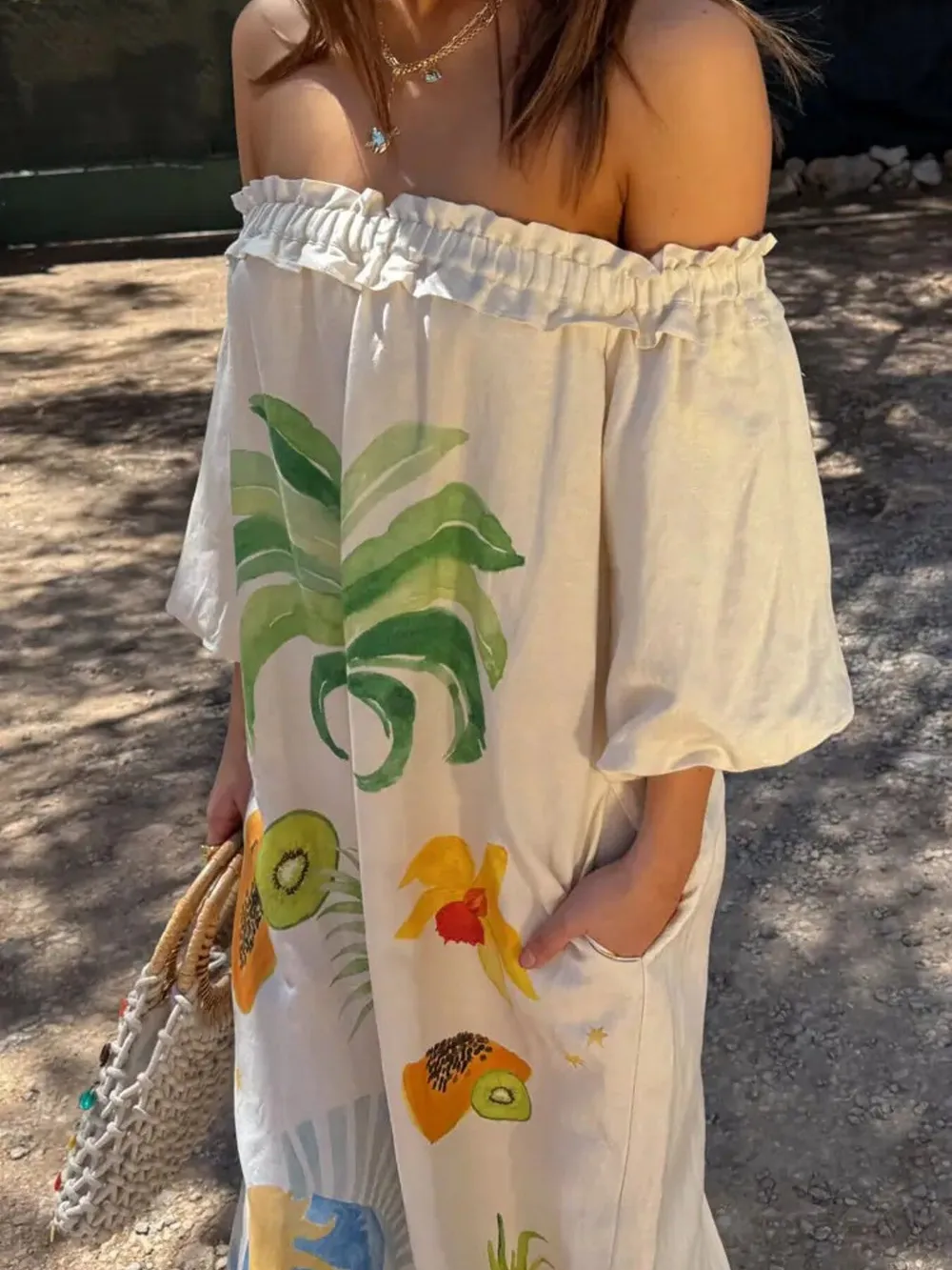 Frill Printed Off-Shoulder Dress, image 5