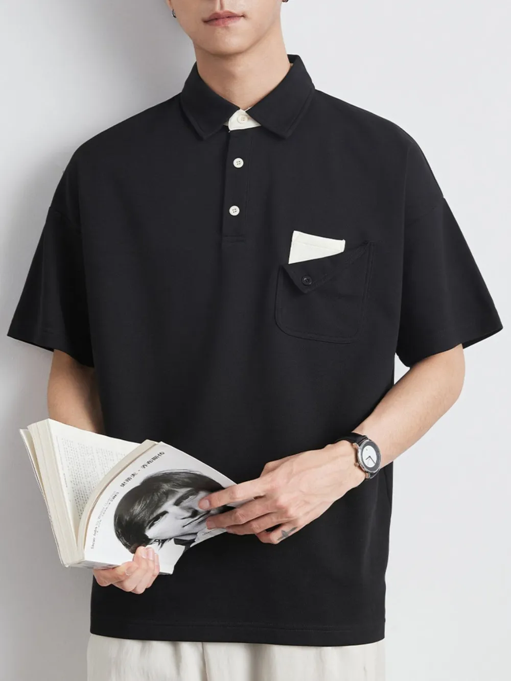 Men's Plus Size Short Sleeve Button Detail Polo, image 2