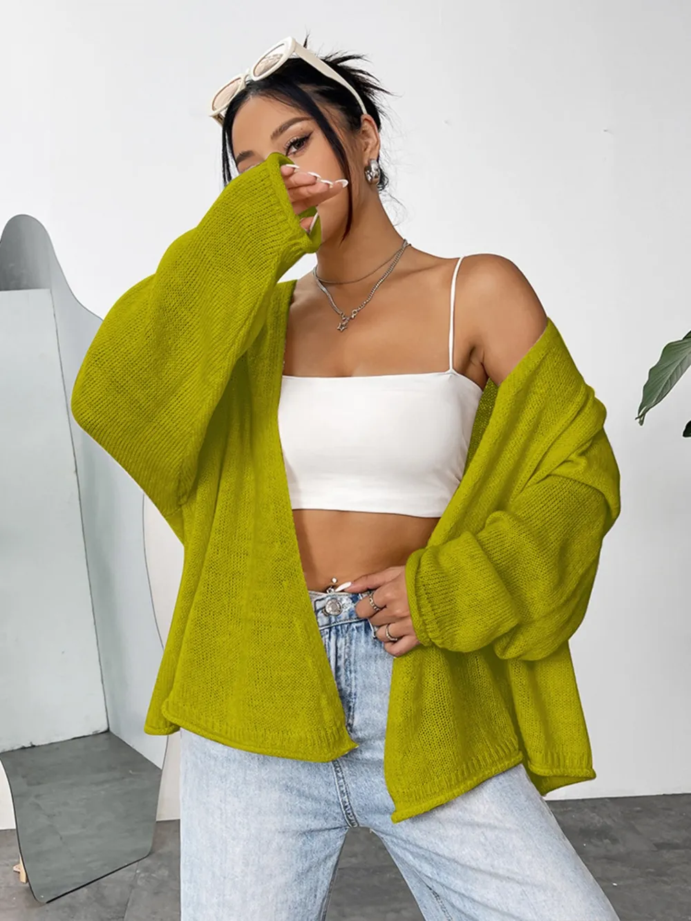 Open Front Dropped Shoulder Cardigan, image 8