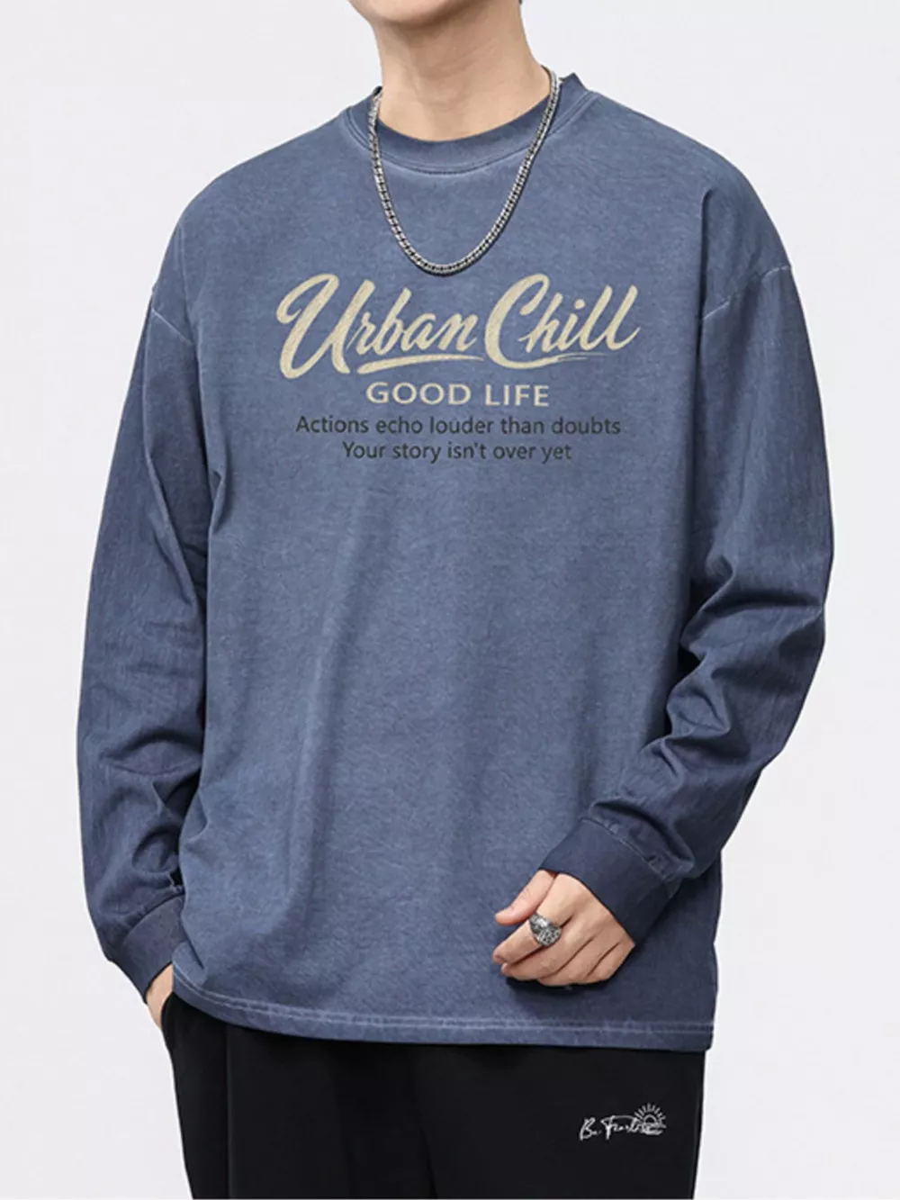 Men's Plus Size Letter Graphic Long Sleeve T-Shirt, image 2