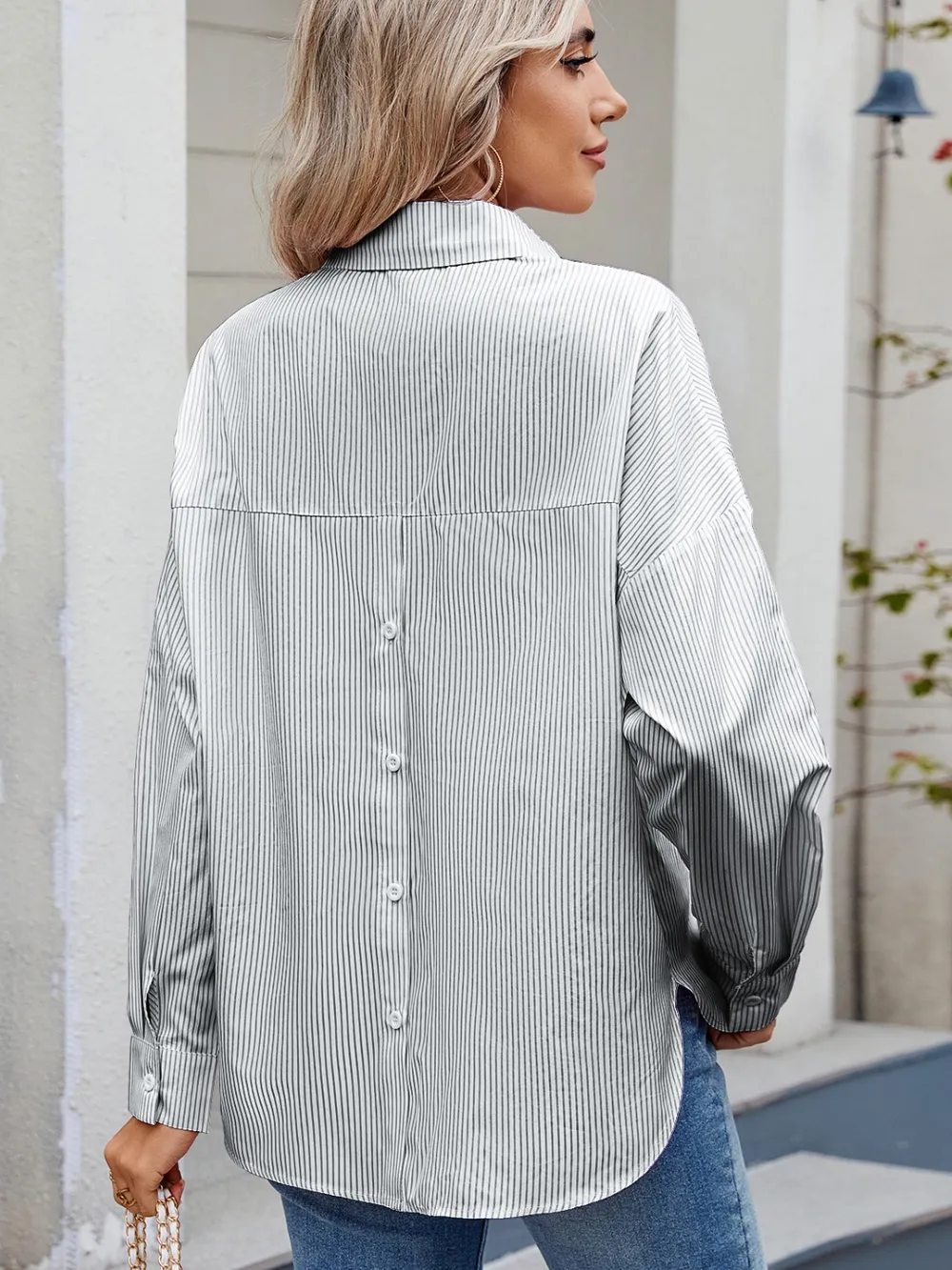 Striped Collared Neck Button Down Long Sleeve Shirt, image 10