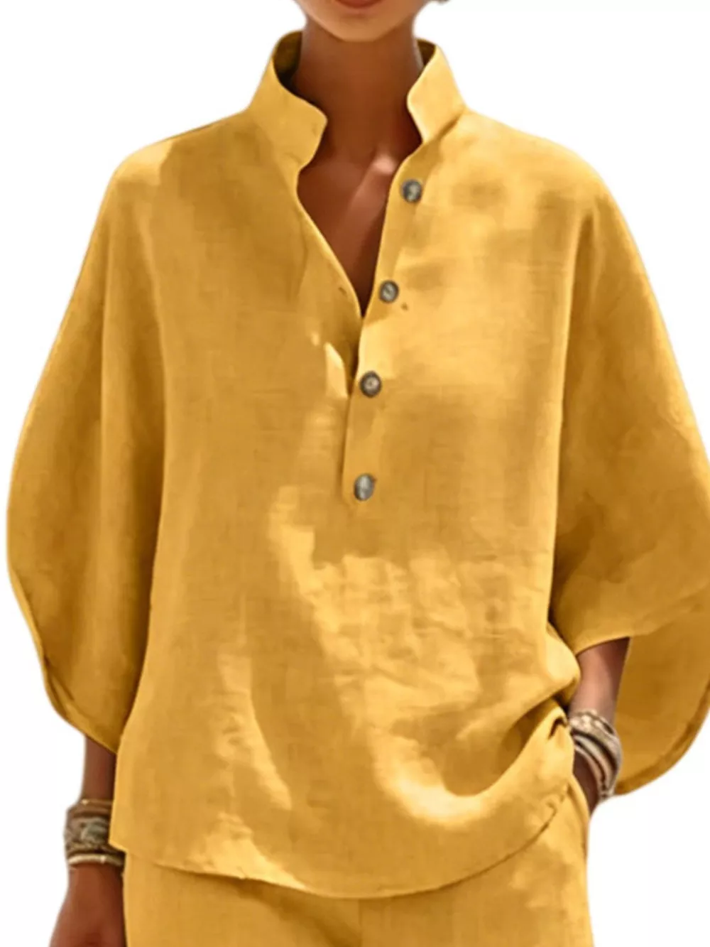 Full Size Button Detail Loose Fit Top and Shorts Set Plus Size, image 17