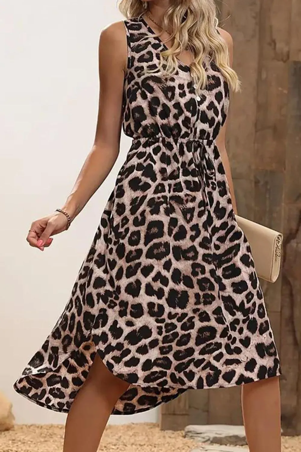 Leopard V-Neck Sleeveless Dress, image 3