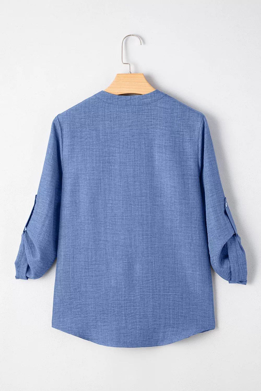 Casual Roll-Up Sleeve Notched Blouse, image 9