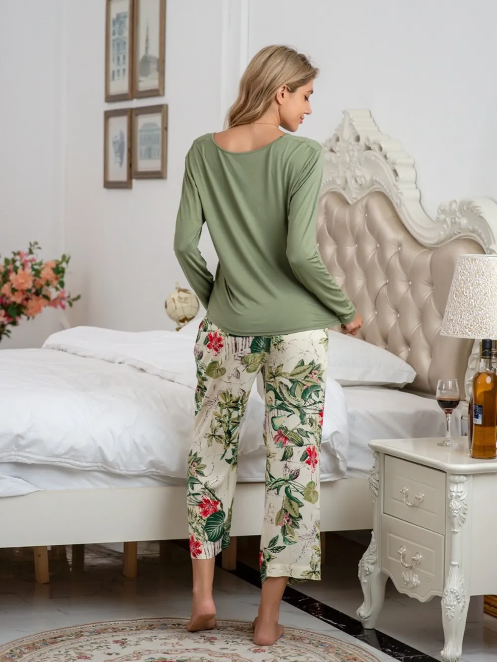 Round Neck Top and Printed Pants Lounge Set, image 19