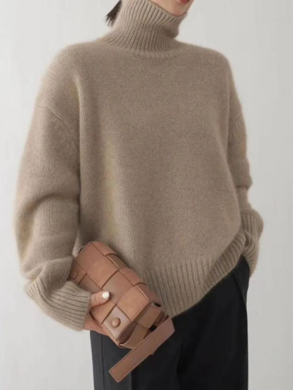 Turtleneck Dropped Shoulder Long Sleeve Sweater, image 8