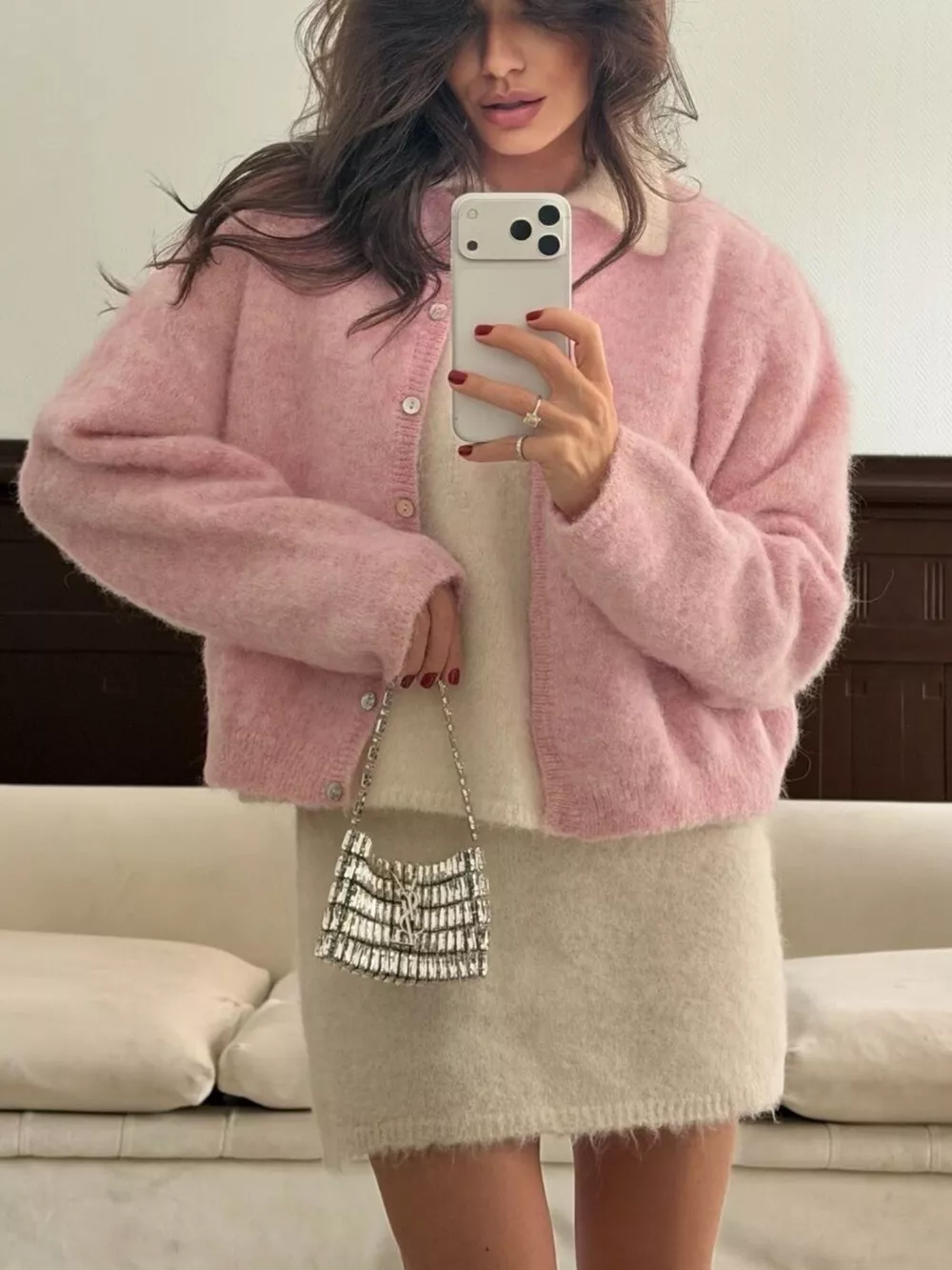 Cozy Fuzzy Button-Down Cropped Cardigan, image 9