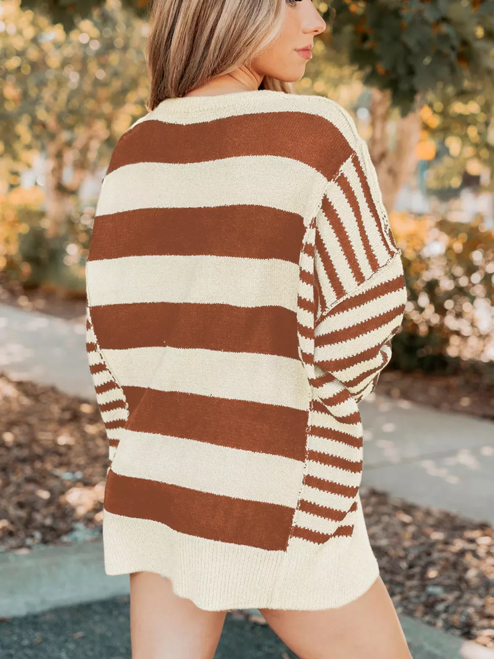 Stripe Drop Shoulder Sleeve Patchwork Baggy Sweater, image 2