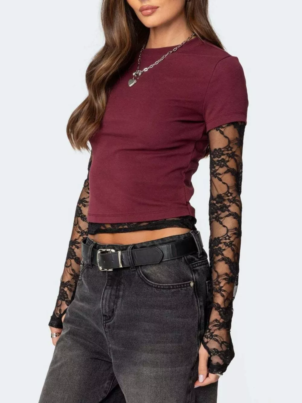 Lace Sleeve Fitted T-Shirt, image 11