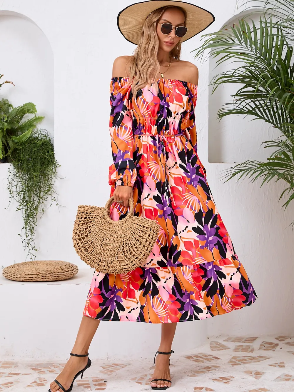 Printed Long Sleeve Midi Dress, image 5
