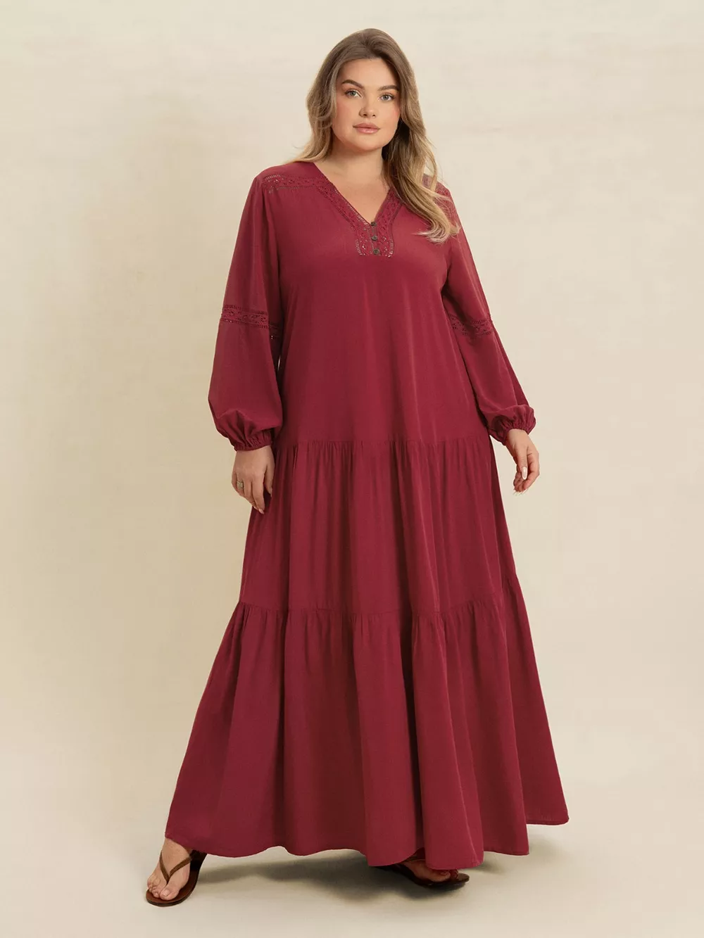 Plus Size Bohemian Tiered Maxi Dress with Balloon Sleeves, image 24
