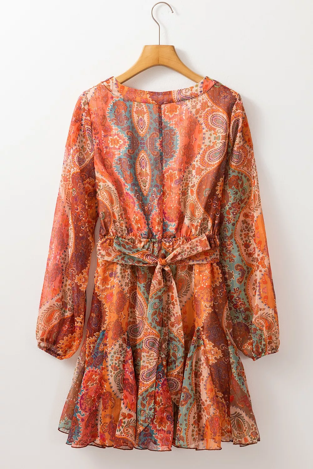 Boho Paisley Print Long Sleeve Mini Dress, image 5