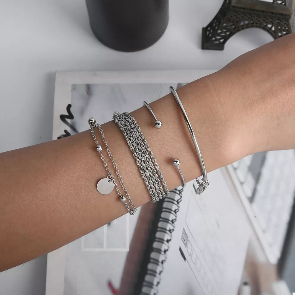 4 Piece Silver-Plated Minimalist Bracelet, image 4