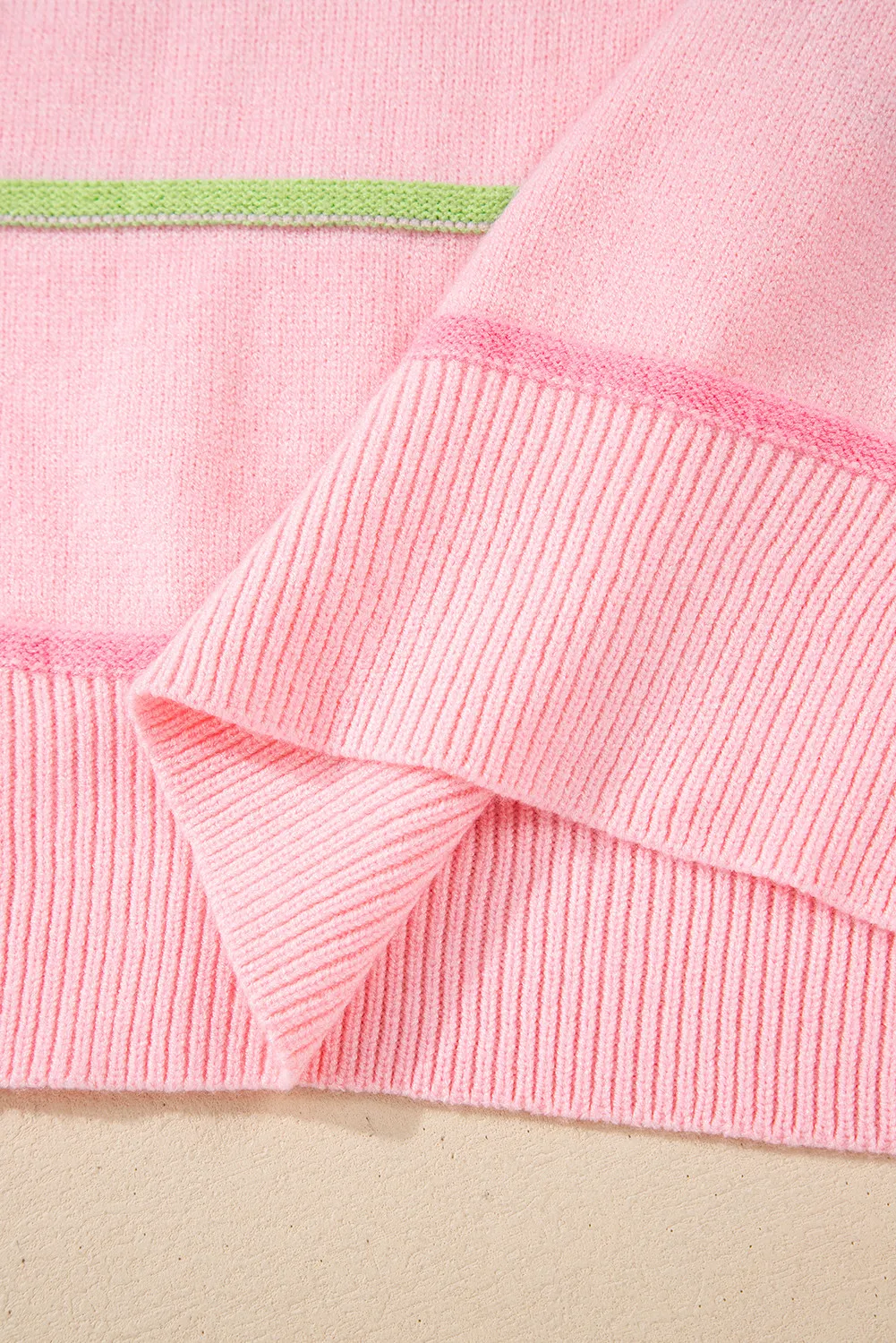 Contrast Striped Half Button Round Neck Sweater, image 5