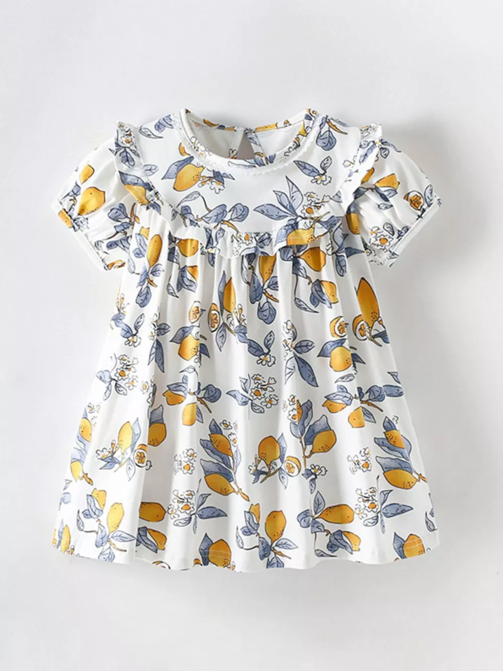 Children's Lemon Print Ruffle Trim Dress