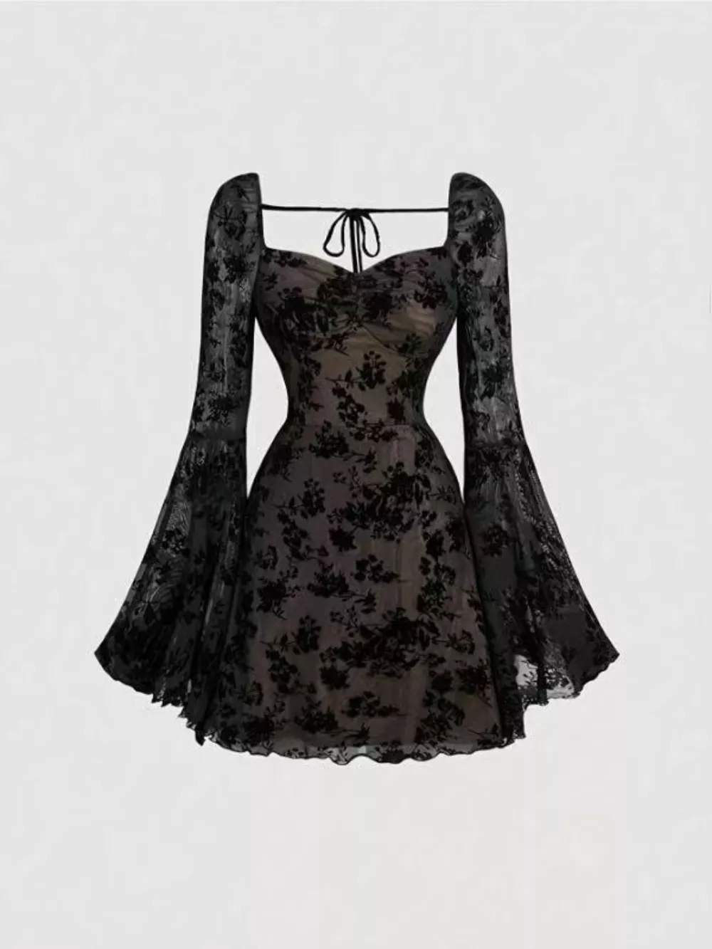 Full Size Sweetheart Neck Flared Sleeve Mini Dress Plus Size